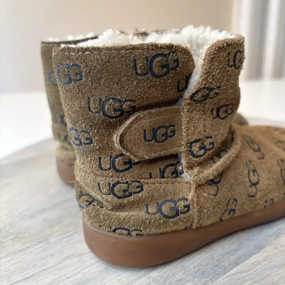 Ugg Keelan Kids Childrens Tan Leather Shearling Lined Boots US Size 10